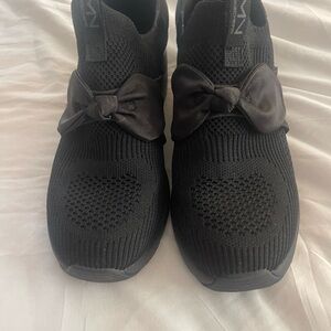 Skechers Black Knit Slip-On Sneakers with Bow Detail